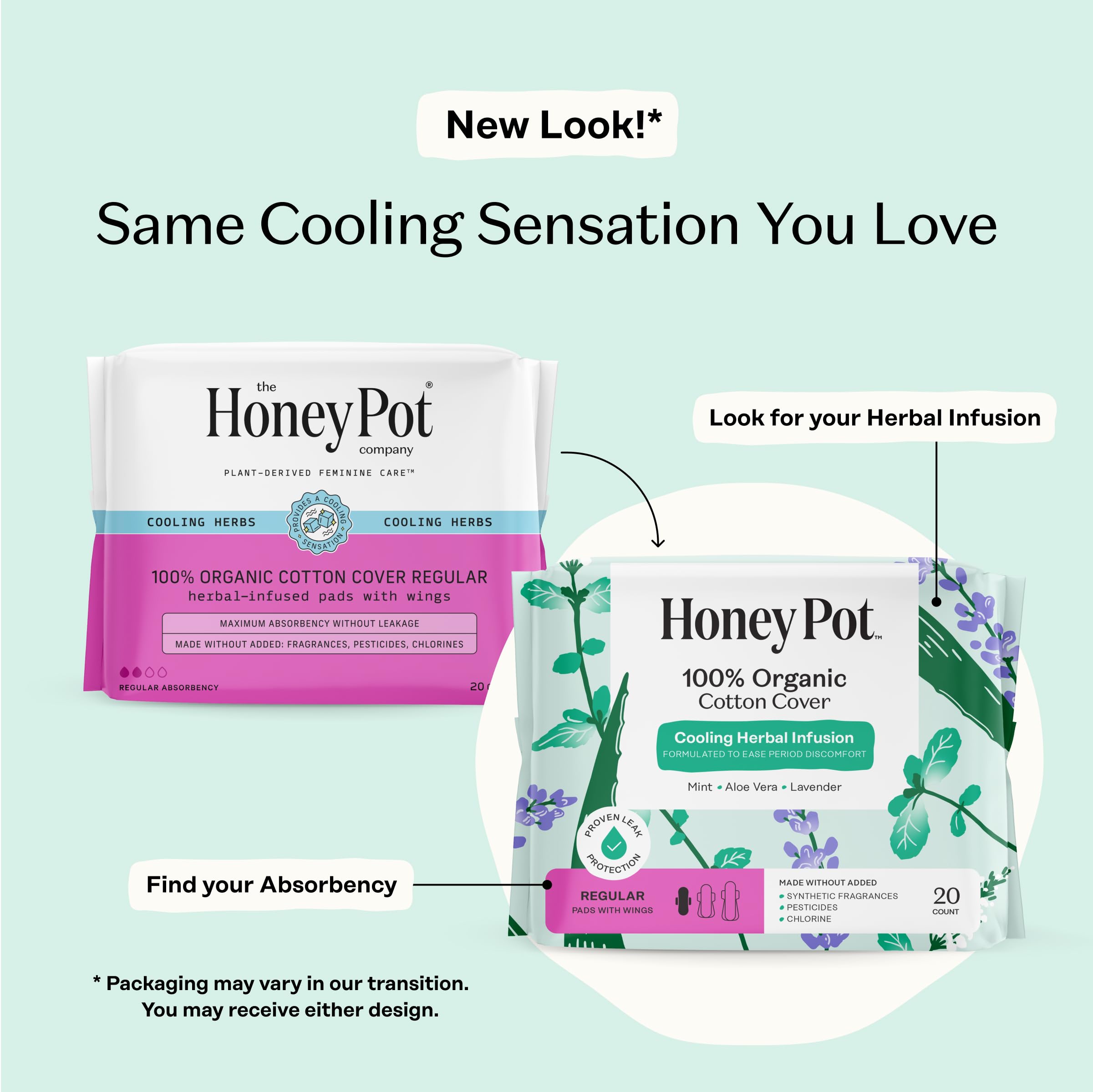 The Honey Pot regular flow herbal pads with ultra-absorbent core.