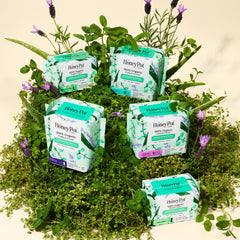 The Honey Pot herbal-infused pads featuring lavender, rose, and aloe for comfort