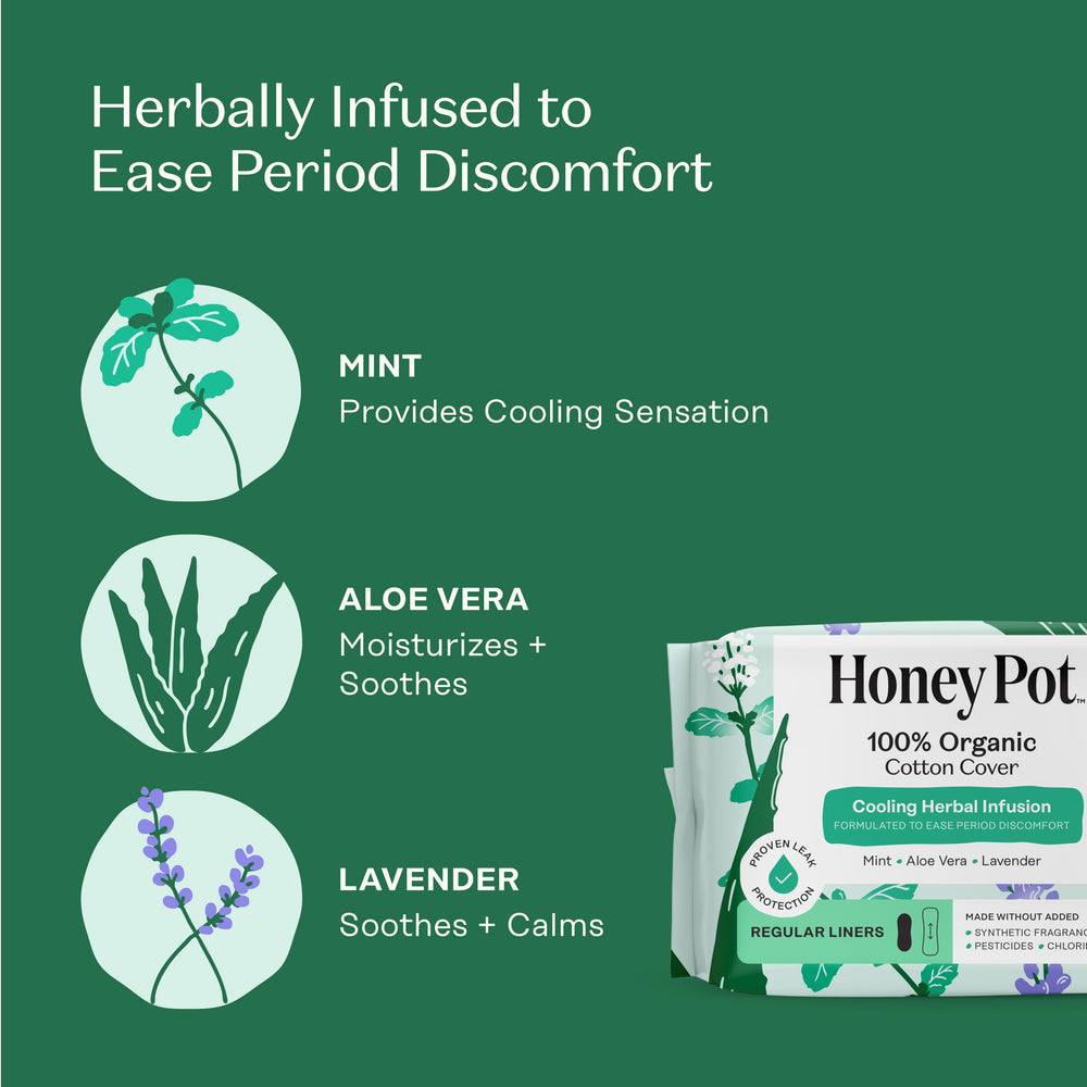 Organic cotton cover with wings on The Honey Pot pantyliner for breathable protection.