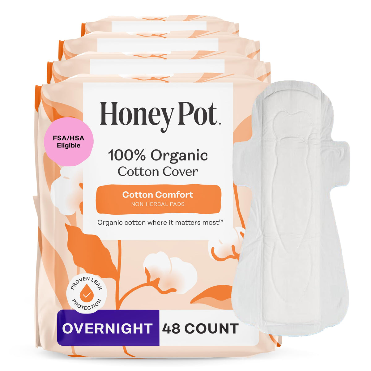 The Honey Pot overnight non-herbal pads with wings packaging for fragrance-free use