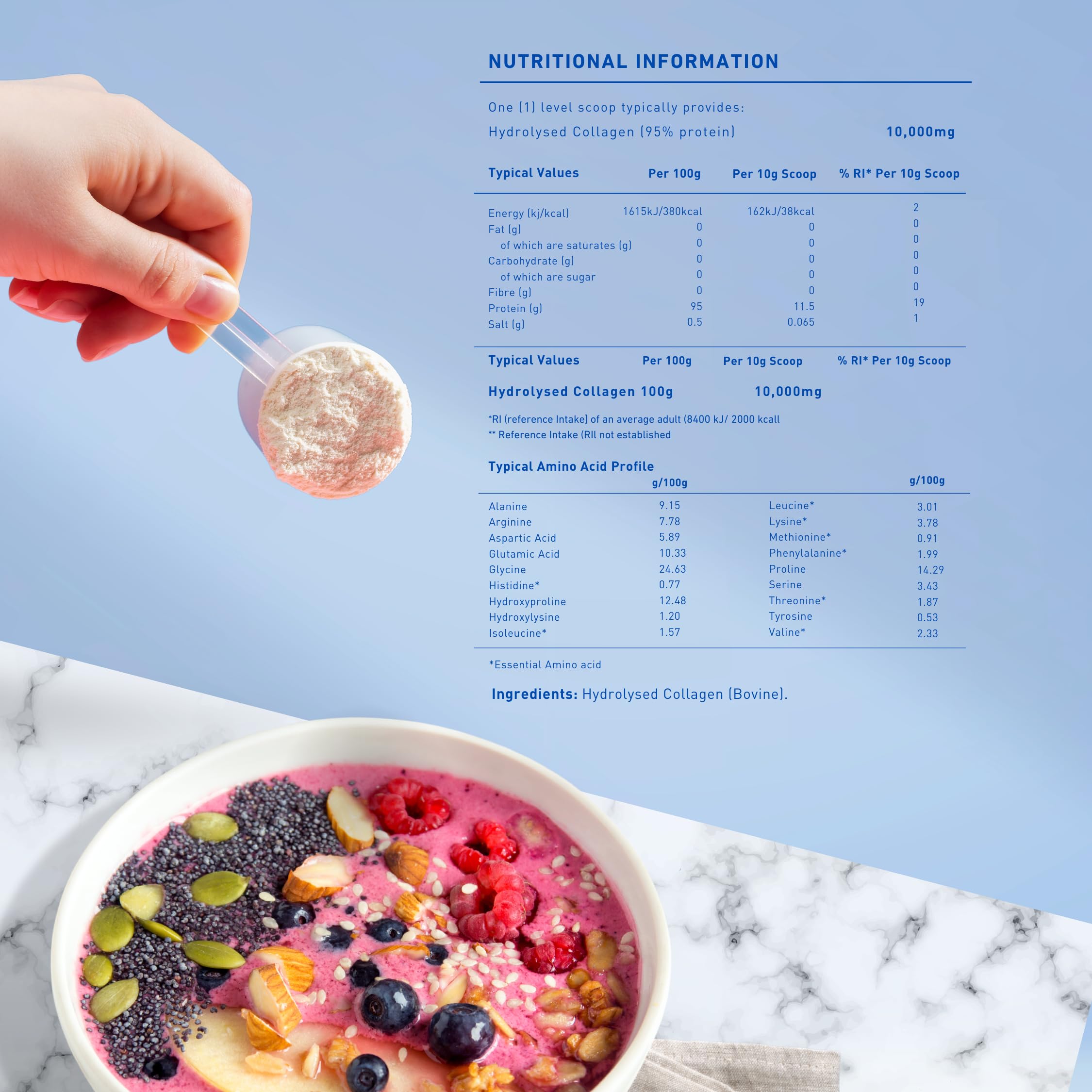The Intelligent Health collagen powder dissolves in coffee for a smooth, unflavored blend