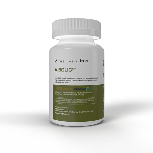 The Lab A-Bolic4 capsules poured scene emphasizes convenient non-hormonal muscle growth support.
