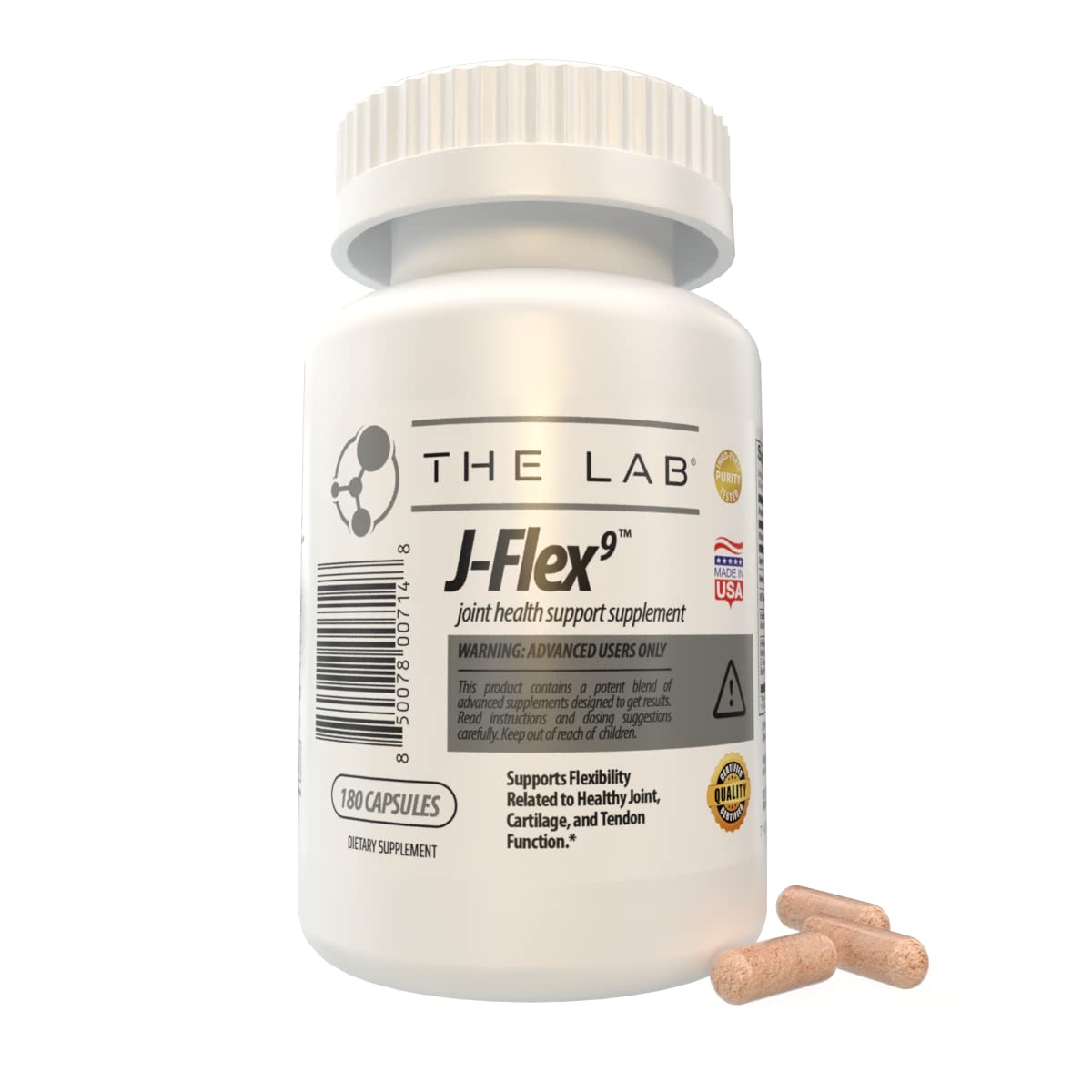 THE LAB J-FLEX9 bottle front showing capsules for joint support during training.