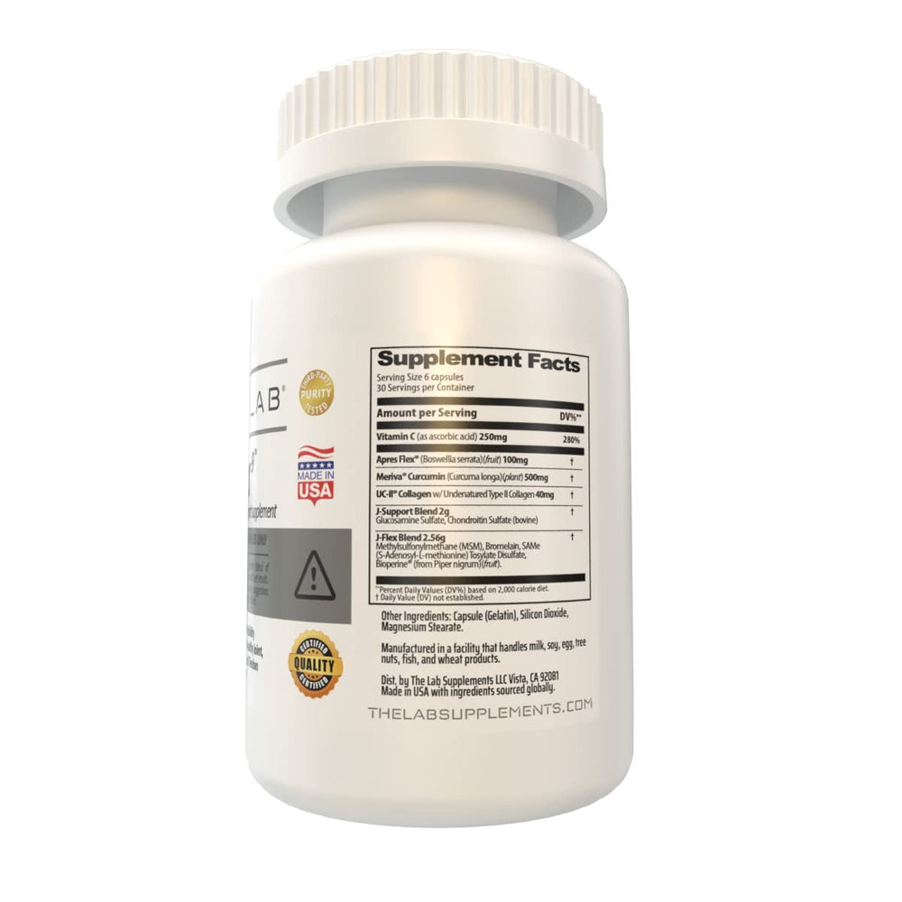 THE LAB J-FLEX9 capsules closeup highlighting clinically studied ingredients for mobility.
