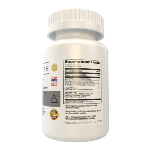 THE LAB J-FLEX9 capsules closeup highlighting clinically studied ingredients for mobility.