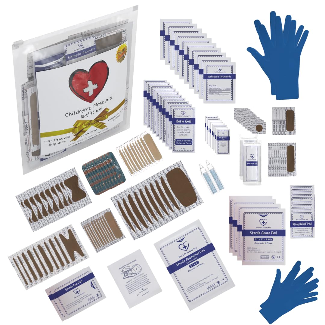 The Life Safety Pro children's first aid kit refill with 145 supplies for home readiness.