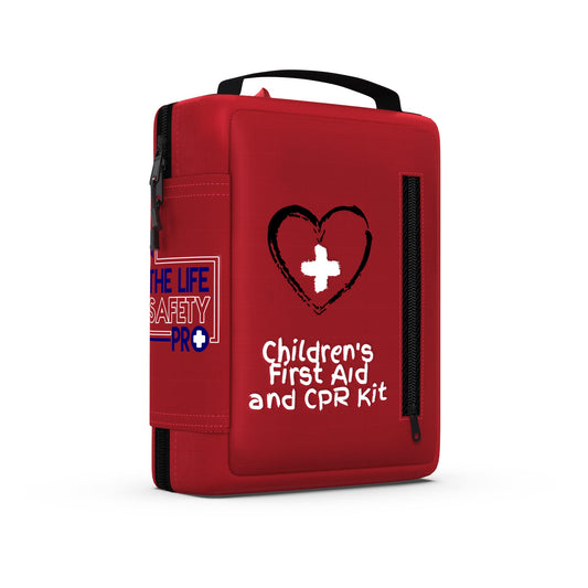 The Life Safety Pro Kids First Aid Kit with CPR Shield ready for on-the-go emergencies.