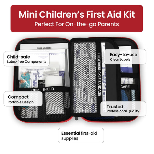 The Life Safety Pro mini first aid kit in a backpack for quick access during activities.