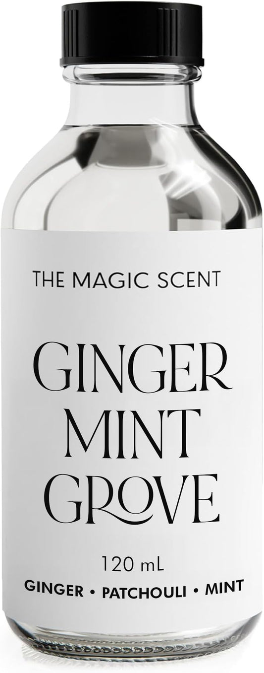 The Magic Scent Ginger Mint Grove bottle pour demonstrates premium diffuser oil for any room