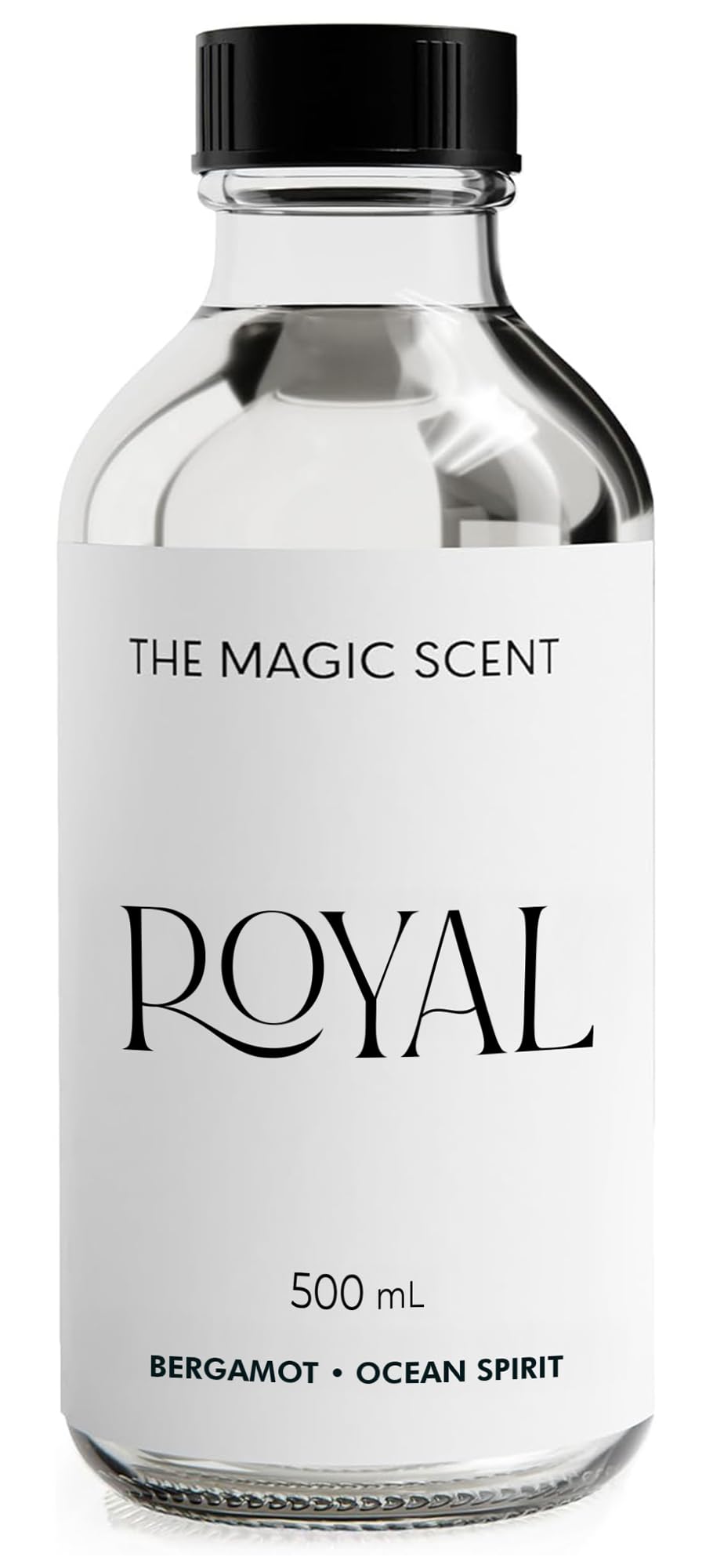 The Magic Scent Royal Hotel Diffuser Oil bottle on a tray for refined room ambiance.