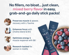 The Midlife Pause Mixed Berry flavor sachet ready to mix for lean goals