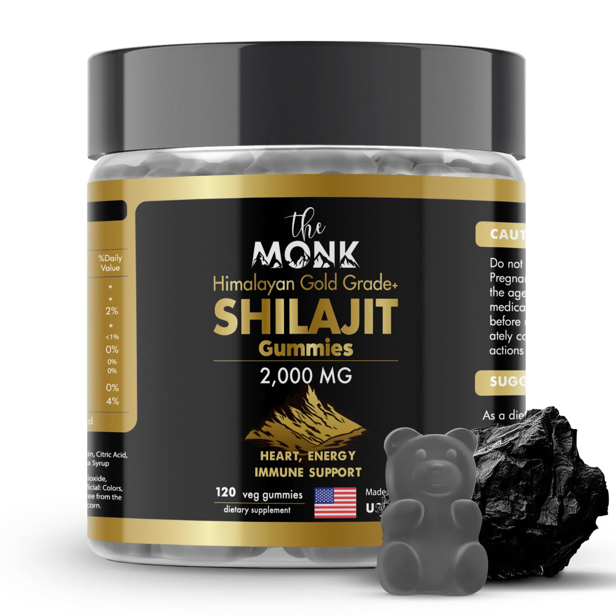 The MONK Shilajit Gummies bottle highlights energy support and mineral richness.