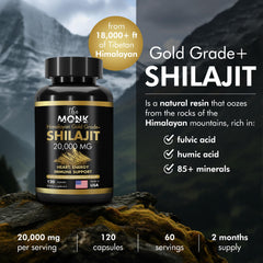 The MONK Shilajit capsules in gold-grade package for daily vitality.