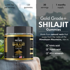 Close-up of gummies texture shows The MONK Shilajit Gummies vegan formula.