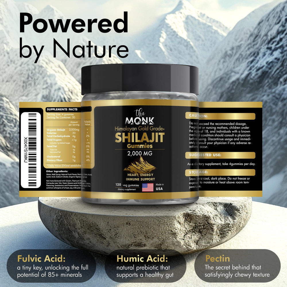 The MONK Shilajit Gummies feature a vegan, GMO-free formulation.