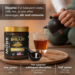 The MONK Shilajit resin serving dispense shows convenient dosage for daily use