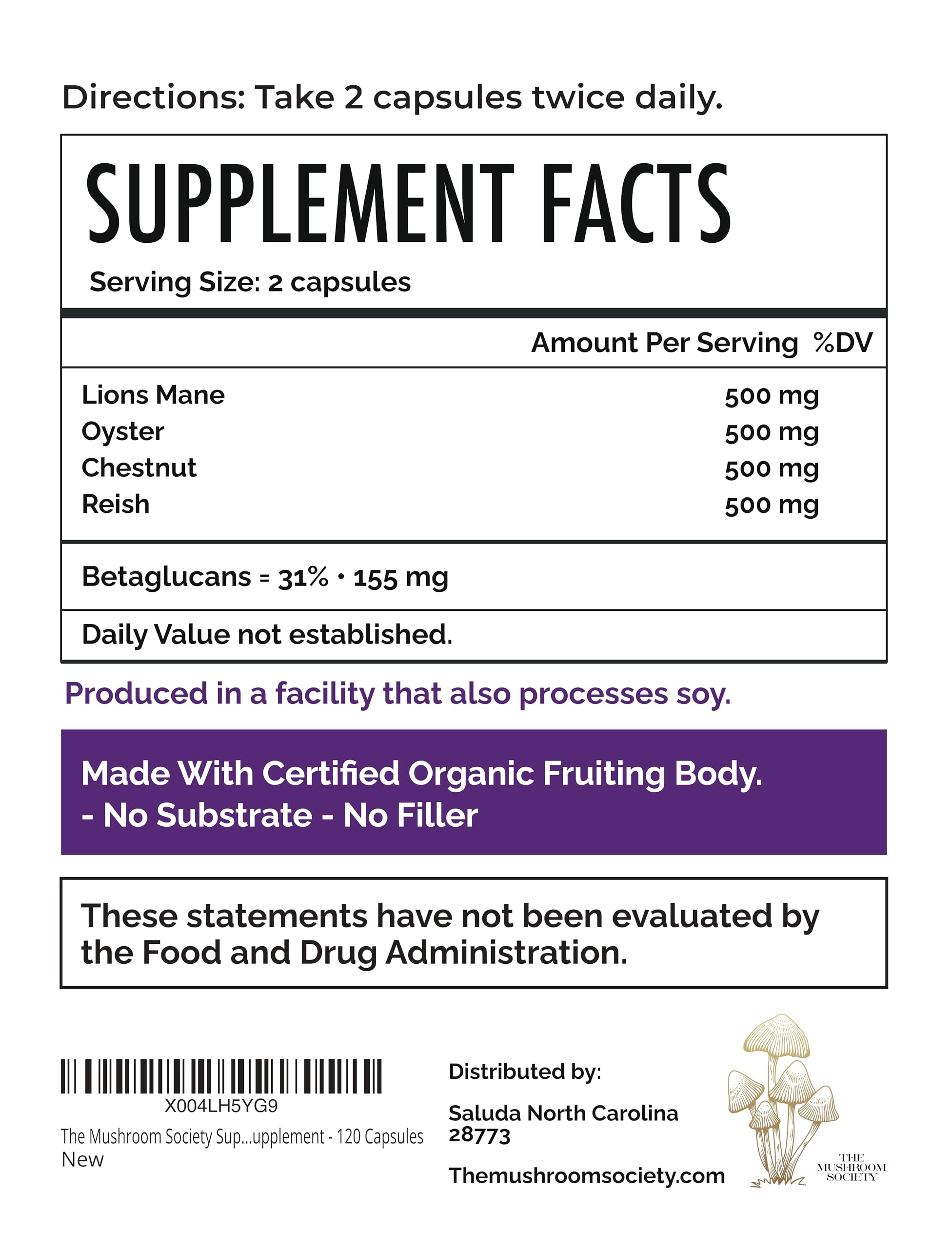 The Mushroom Society Super Stacker packaging highlights 120 vegan capsules for daily routines.