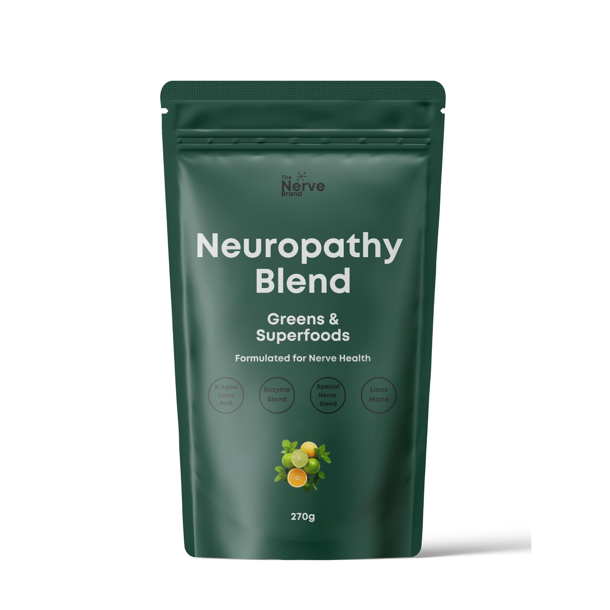 The Nerve Brand Neuropathy Superfood Blend chocolate powder in a glass, ideal for daily smoothies.