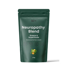 The Nerve Brand Neuropathy Superfood Blend chocolate powder in a glass, ideal for daily smoothies.