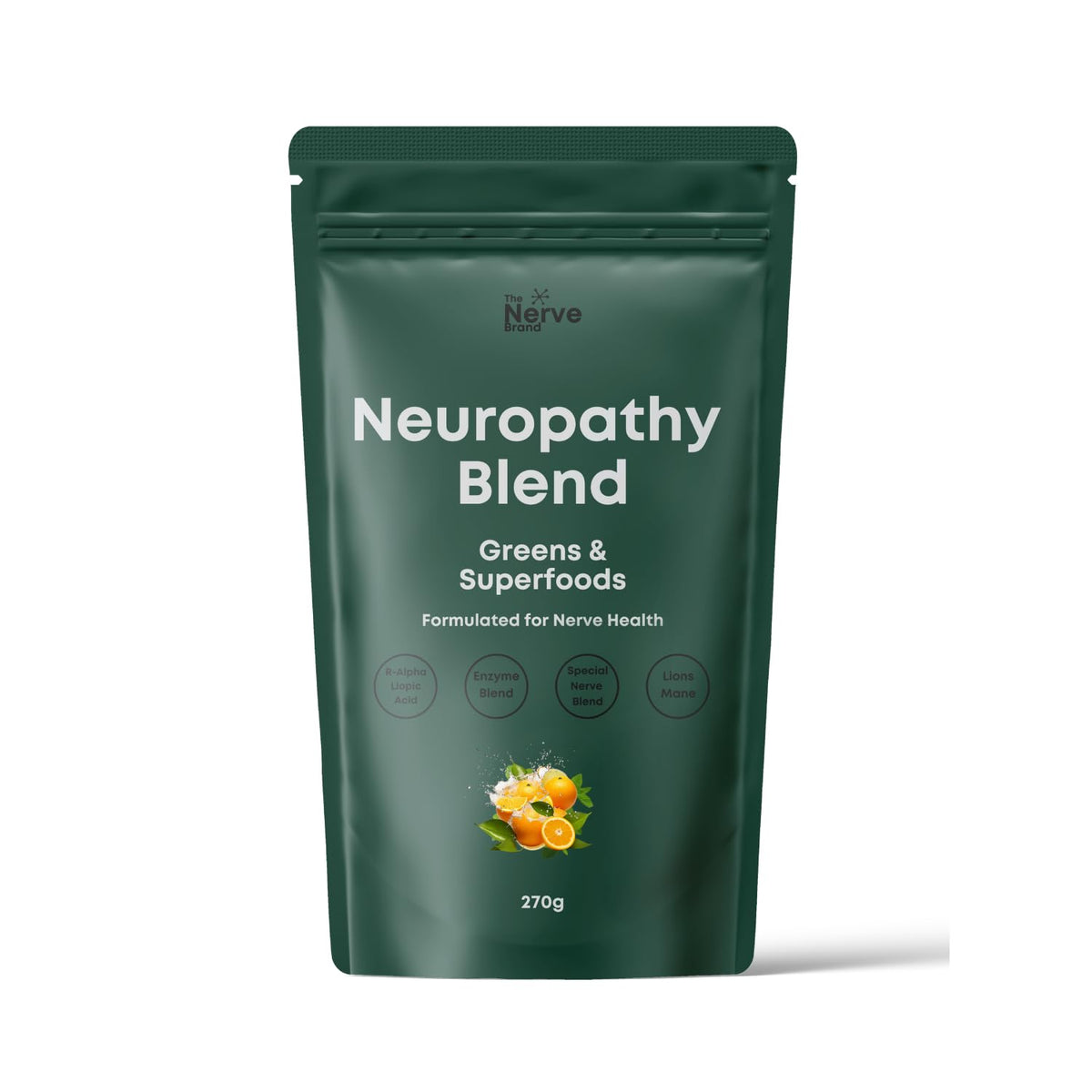 The Nerve Brand Neuropathy Superfood bottle with label for daily nerve support.
