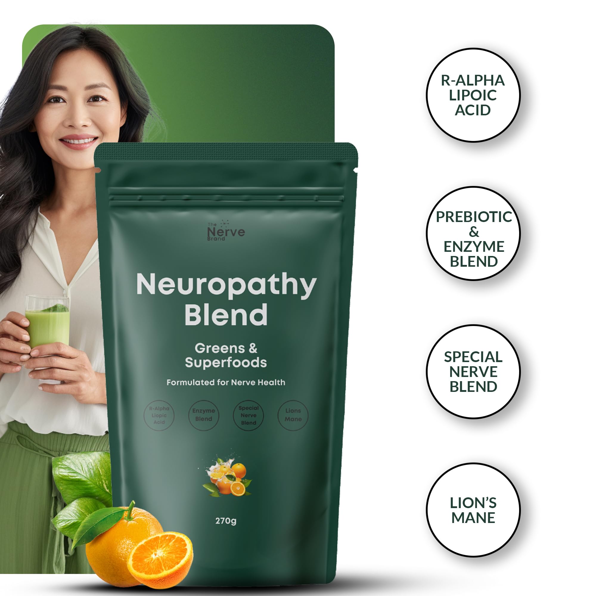Green smoothie with The Nerve Brand blend supports daily nerve wellness.