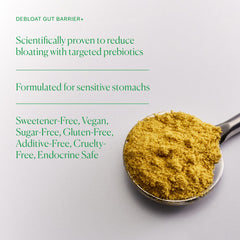 The Nue Co Debloat blend of turmeric and ginger highlights natural digestive support.