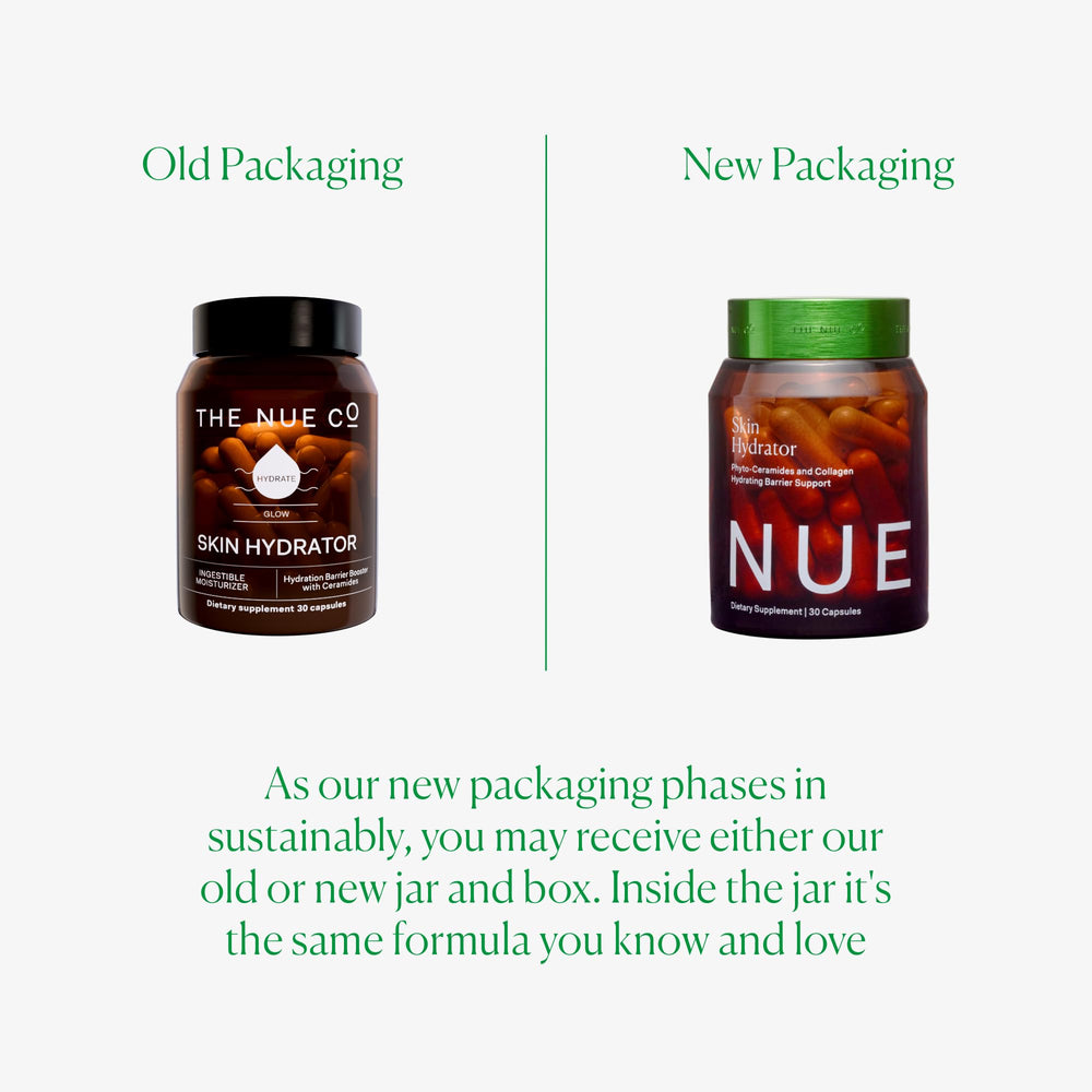 Gluten-free label on The Nue Co Skin Hydrator packaging highlights a clean formula