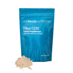 The Pause Life Fiber GDX bottle highlights gluten-free chia-quinoa blend for daily fiber