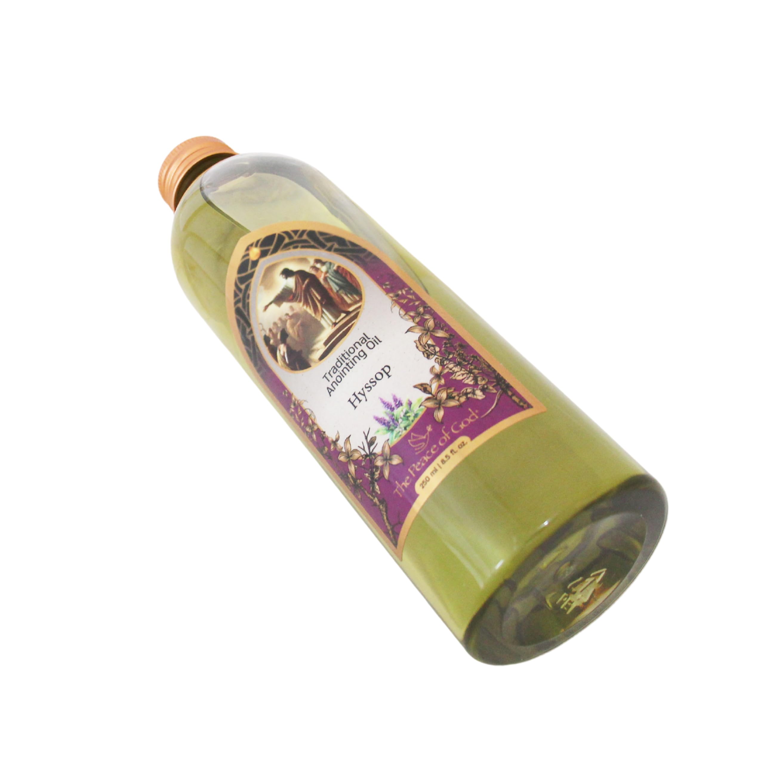 The Peace of God Hyssop oil bottle label detail reflecting authentic biblical tradition.
