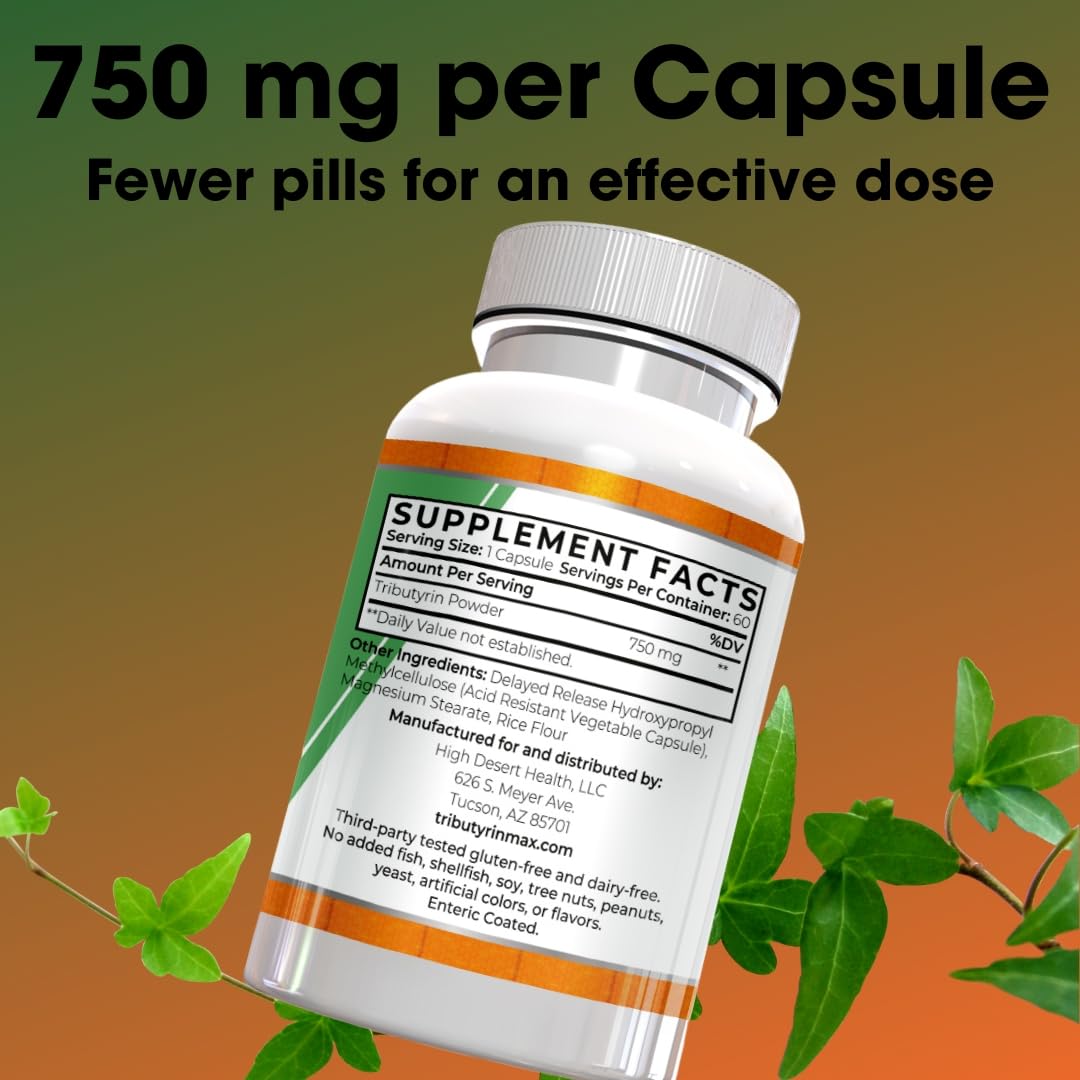 The Perfect Stool Tributyrin-Max packaging shows plant-based, enteric-coated formula.