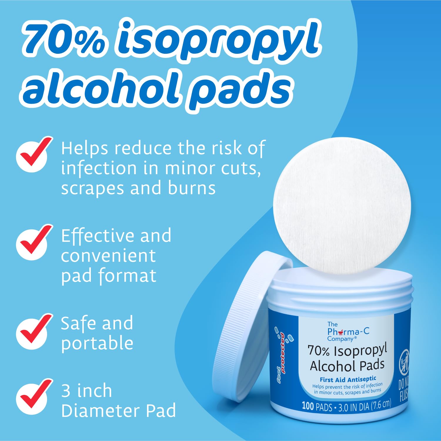 The Pharma-C Company 70% IPA pads are travel-ready for purses and backpacks.