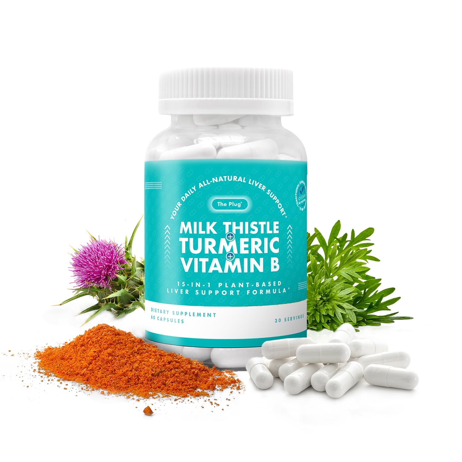The Plug Liver Cleanse milk thistle bottle supports daily energy balance.
