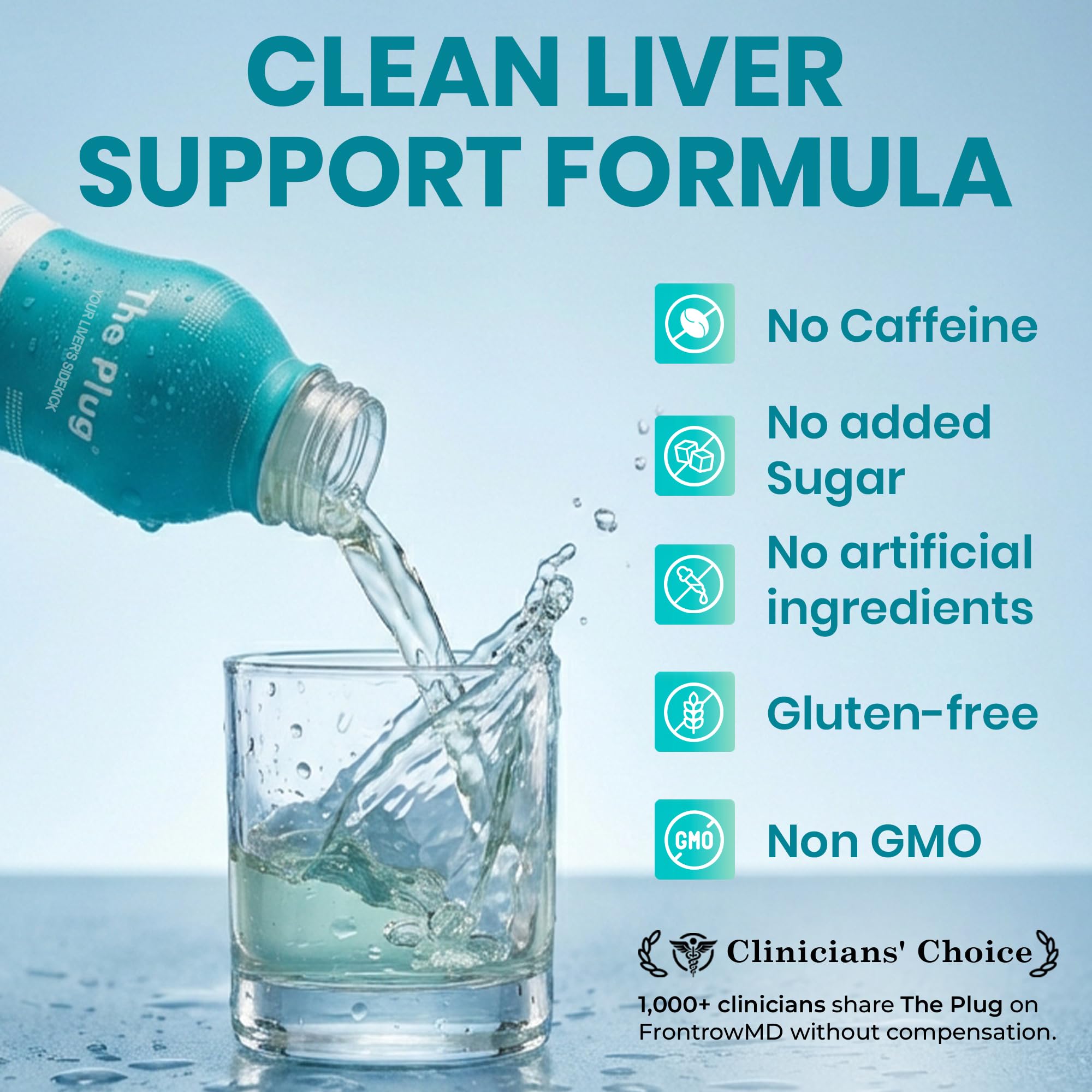 The Plug Liver Cleanse no-sugar badge emphasizes clean energy.