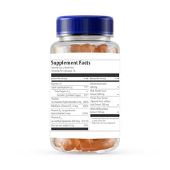 The Realief post party gummies bottle back label highlights plant-based ingredients for daily balance