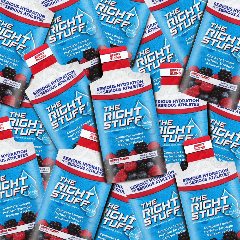 The Right Stuff berry blend pouch ready for on-the-go hydration during training