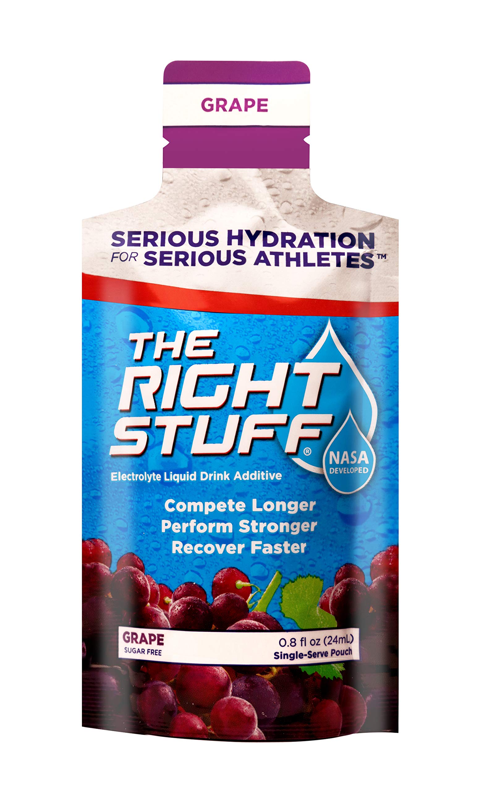 The Right Stuff grape pouch pack enables convenient pre-hydration before workouts.