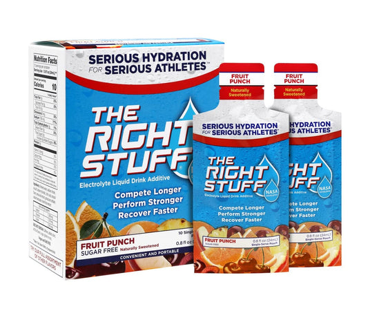 The Right Stuff Fruit Punch box front, NSF-certified hydration for serious training