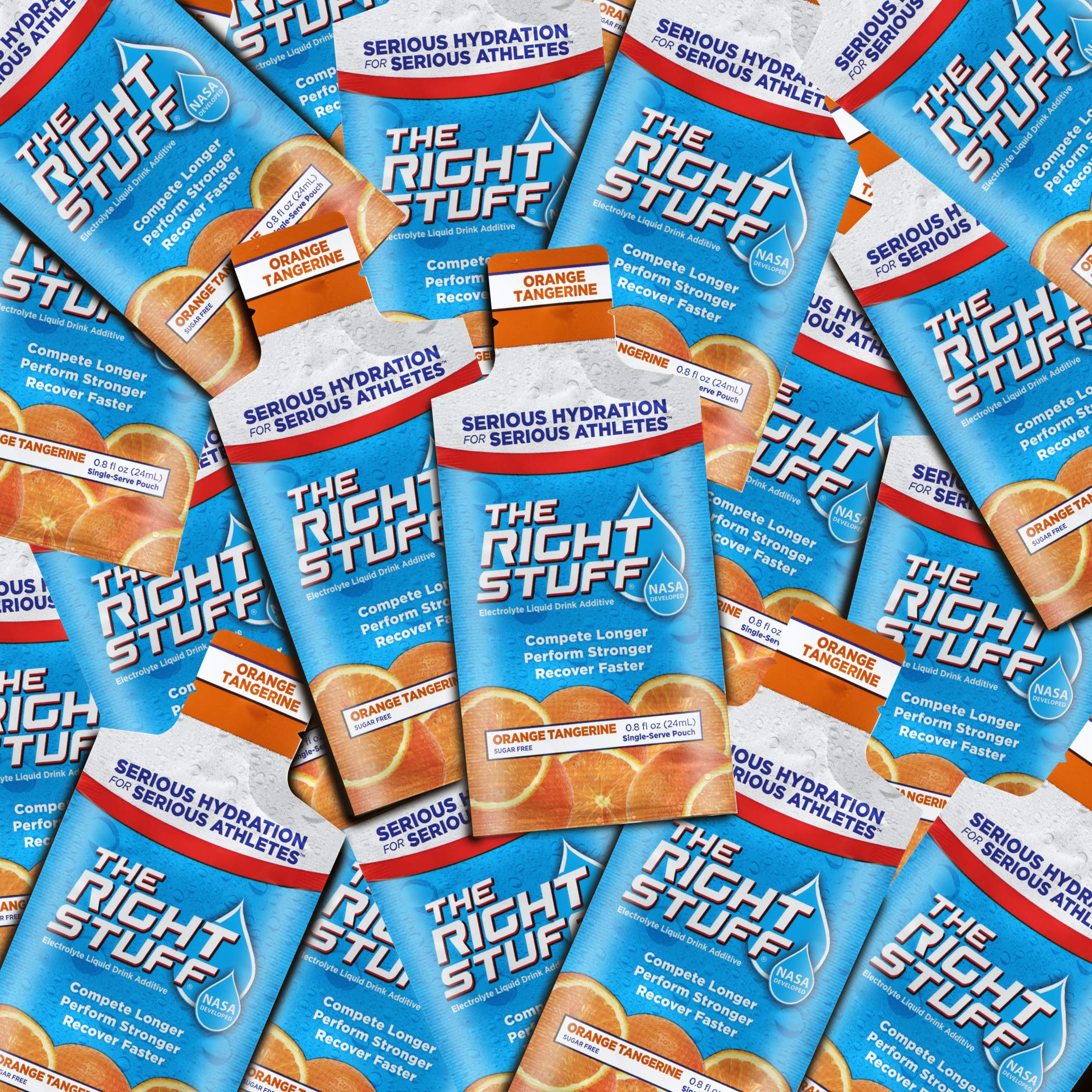 The Right Stuff Orange Tangerine powder dissolving in water for quick hydration.