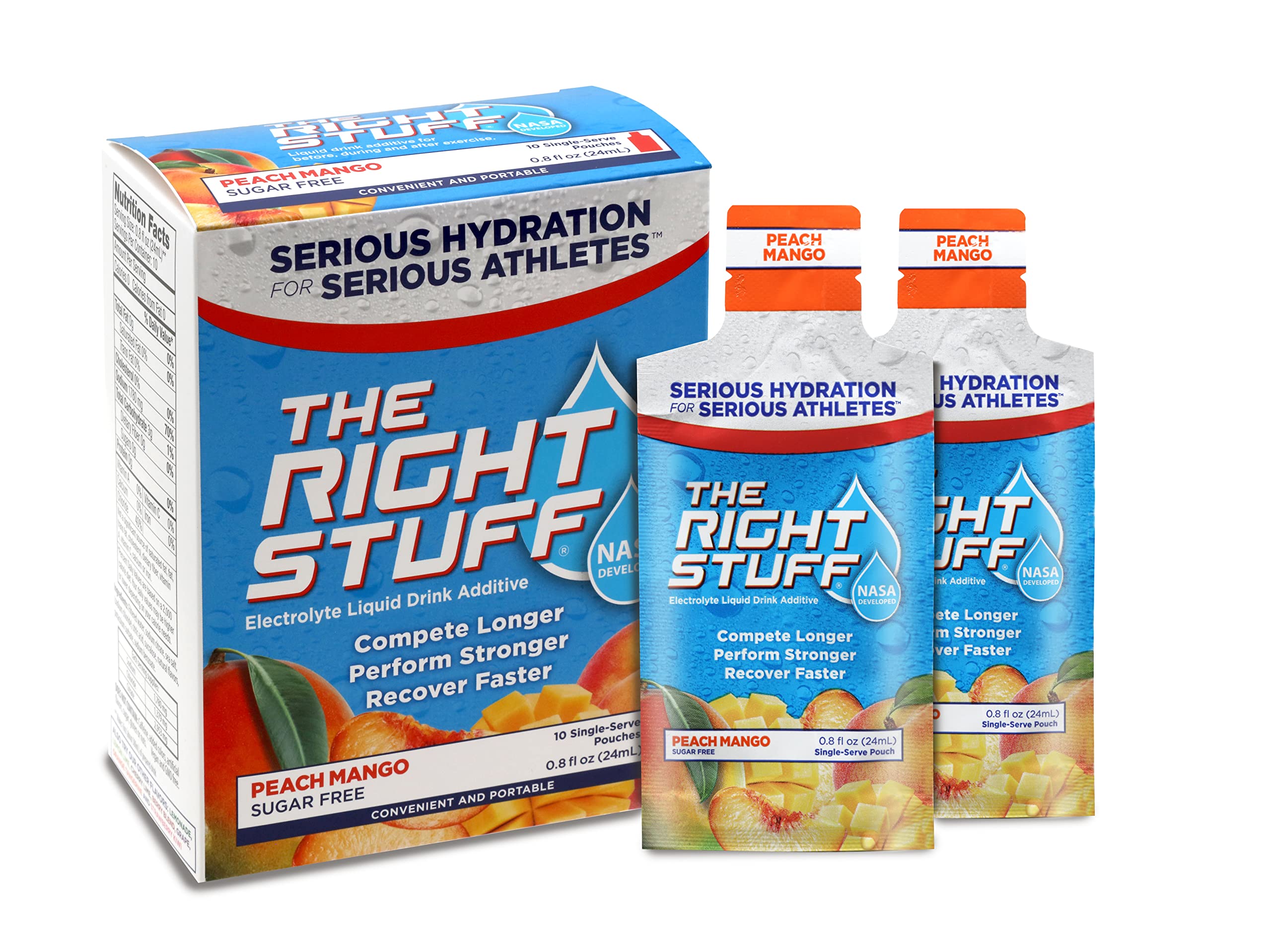 The Right Stuff peach mango bottle for on-the-go hydration during workouts
