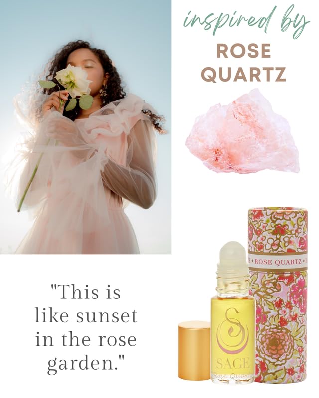 The Sage Lifestyle Rose Quartz Roll On bottle with rose and jasmine notes.