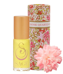 The Sage Lifestyle Rose Quartz Roll On cap close-up shows elegant packaging.