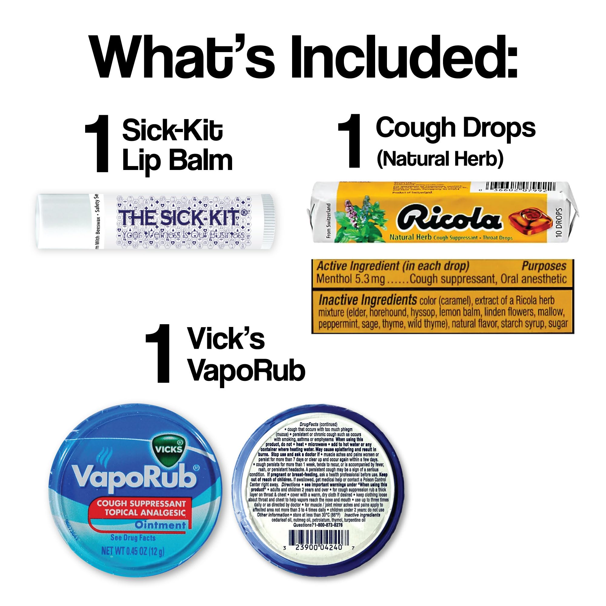 The Sick-Kit contents laid out showing 23 essentials for self-care