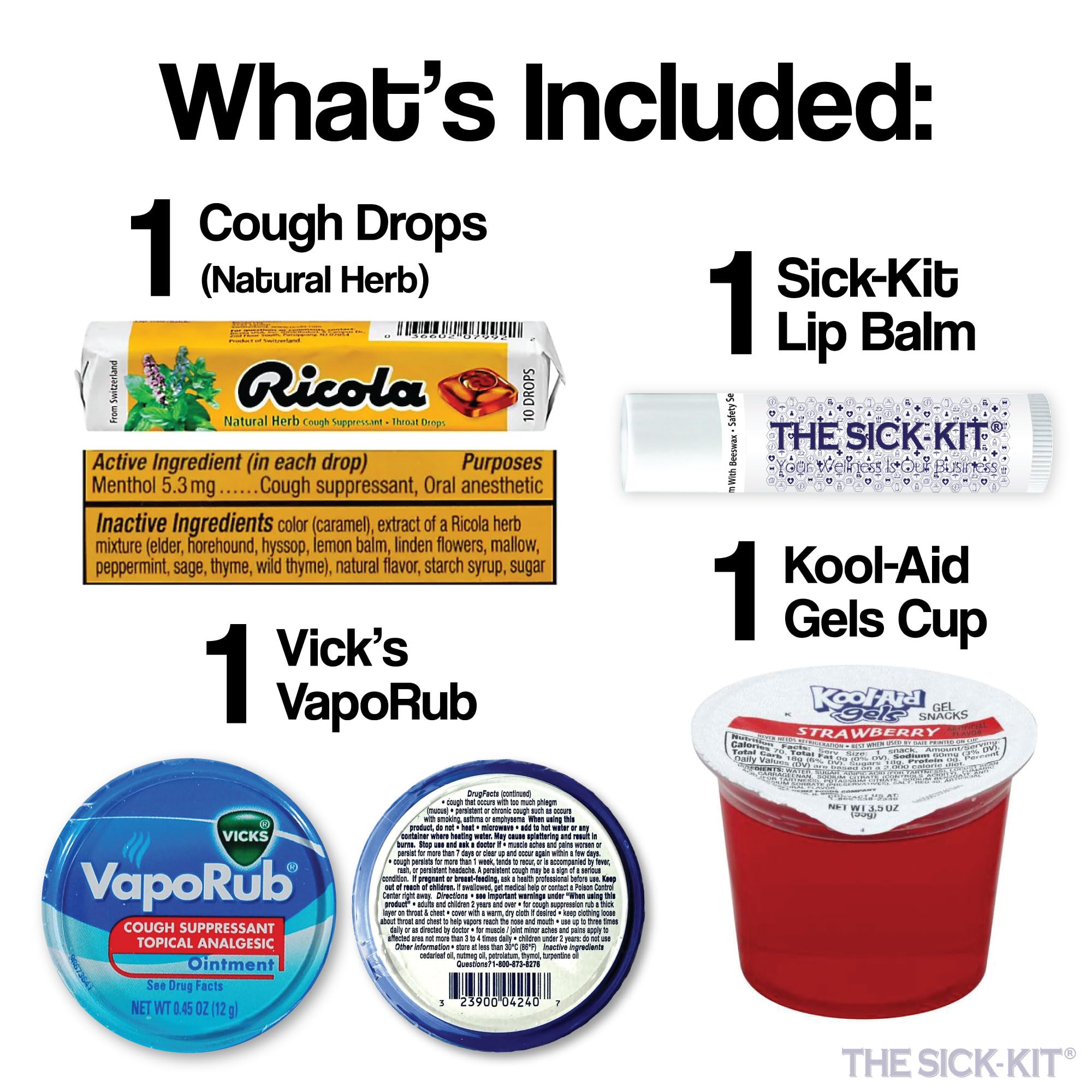 The SICK-KIT hydration packets arranged for easy soothing sips.