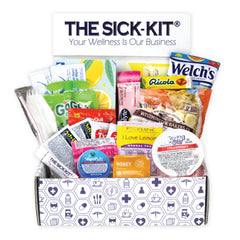 The SICK-KIT unboxing view highlighting a comforting sick-day wellness box.