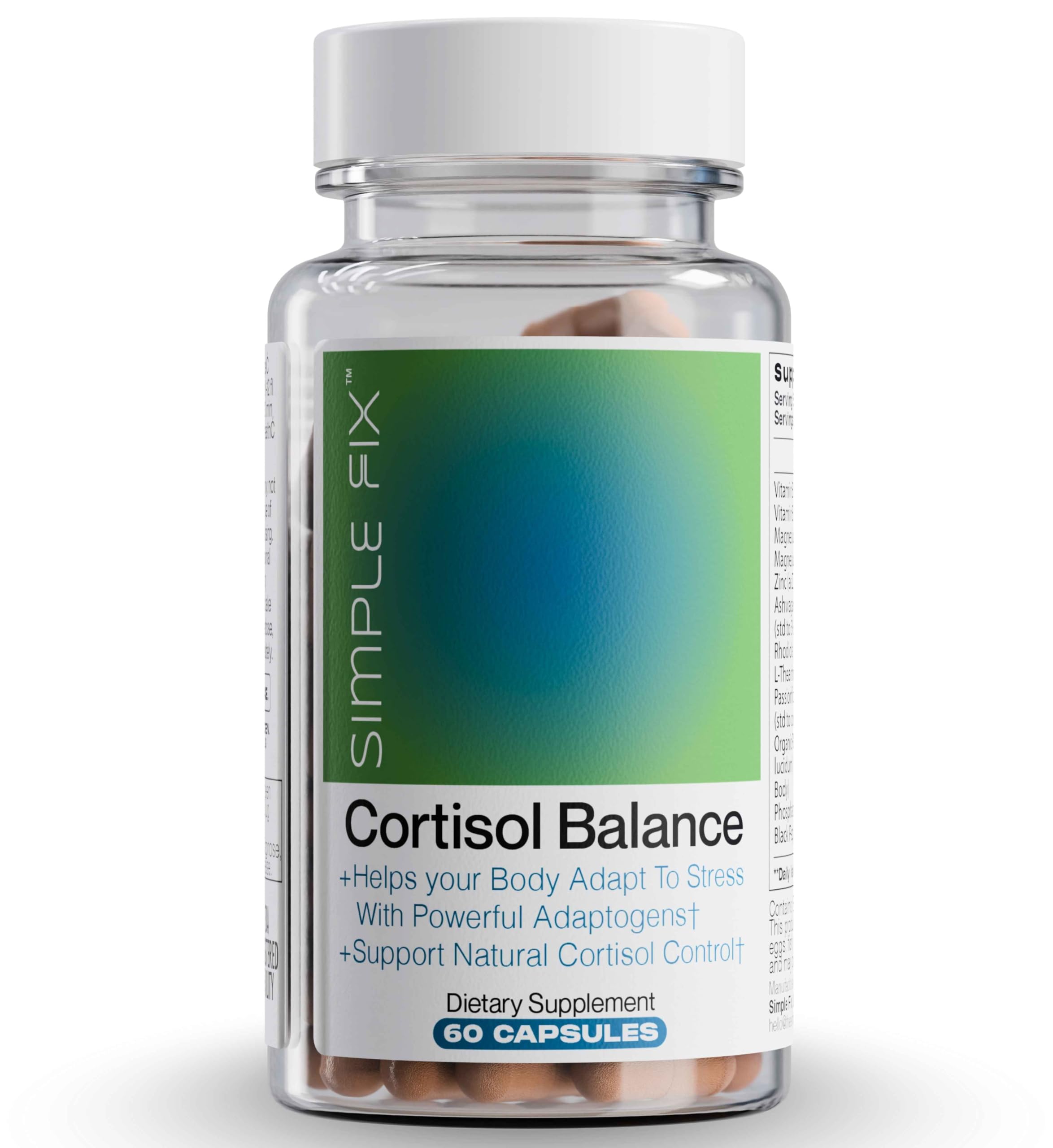 The Simple Fix Cortisol Balance bottle with vegan capsules for daily calm and focus.