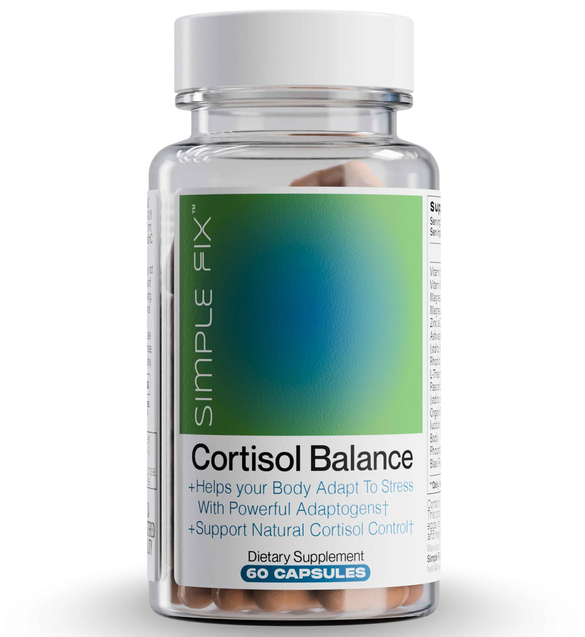 The Simple Fix Cortisol Balance bottle with vegan capsules for daily calm and focus.