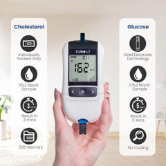 THE SOMMET CURO L7 glucose-strip-slot in use for convenient blood sugar checks