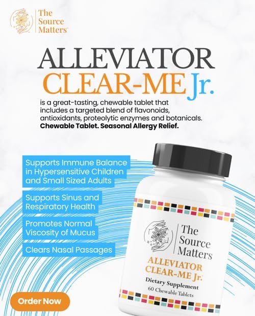 Alleviator Clear-Me JR child taking a chewable tablet during daily routine.