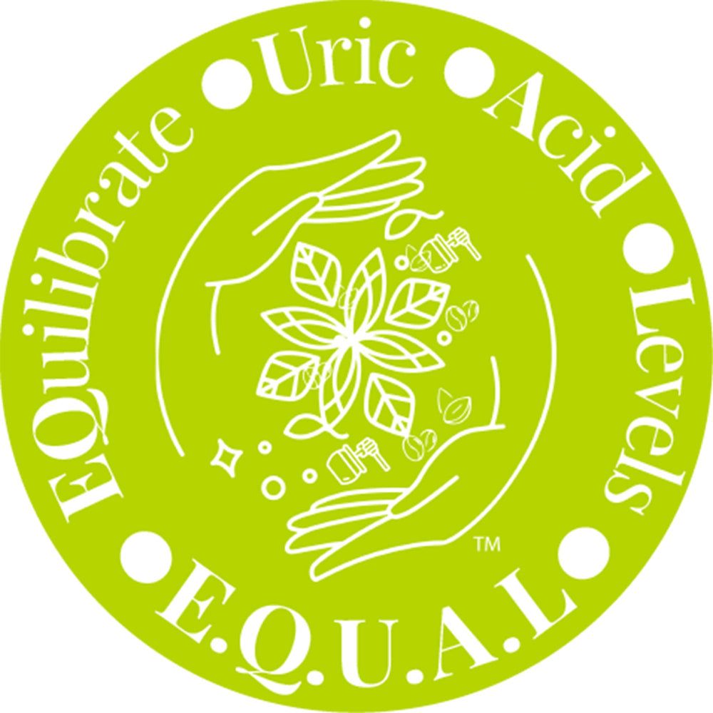 The Source Matters Equal uric acid capsules beside a glass of water for easy routine.