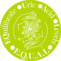 The Source Matters Equal uric acid capsules beside a glass of water for easy routine.